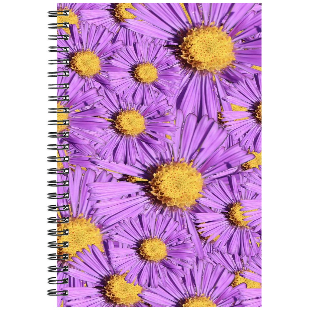 Spiral bound notebook ruled or grid, purple aster pattern