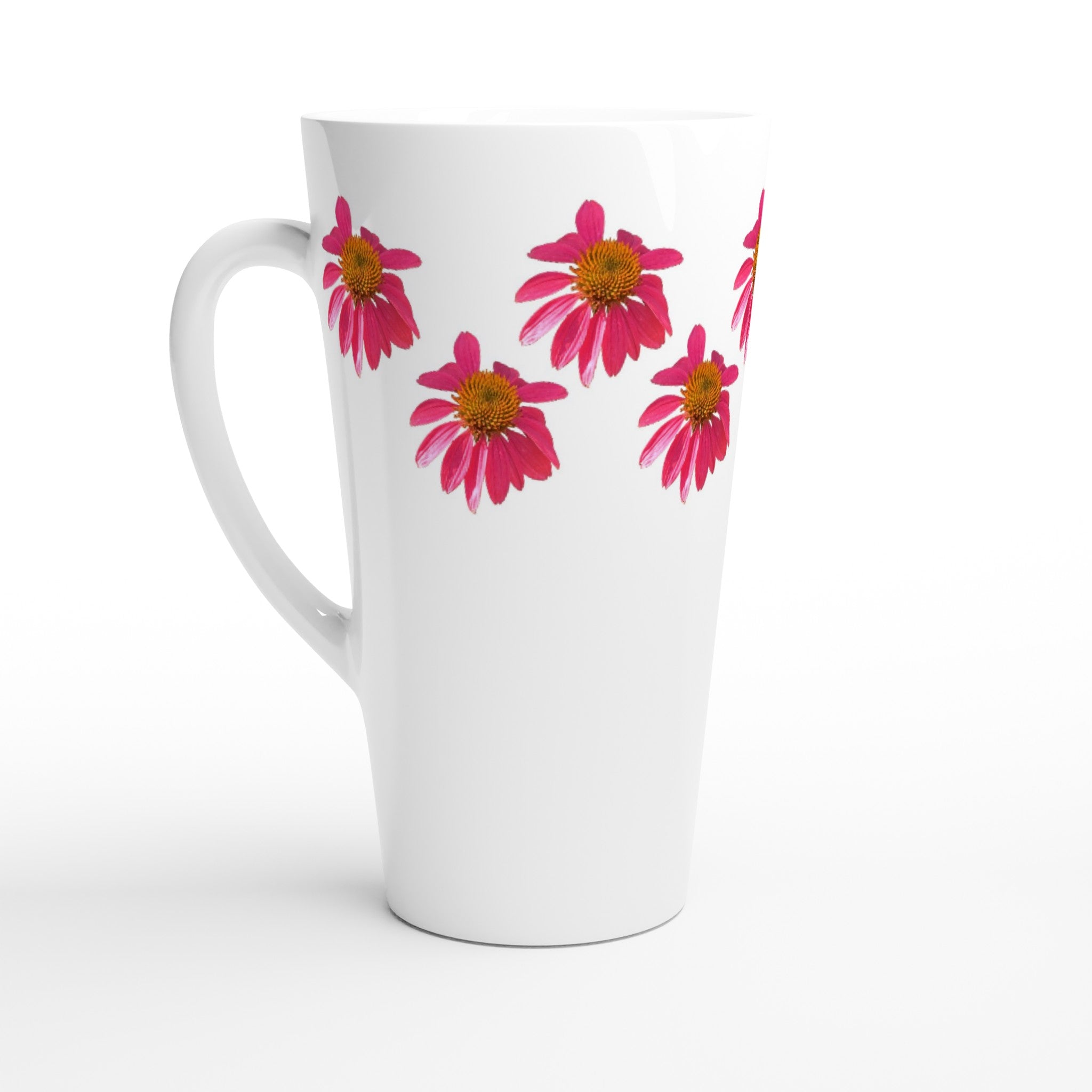 17oz ceramic latte mug wood echinacea floral  pattern 