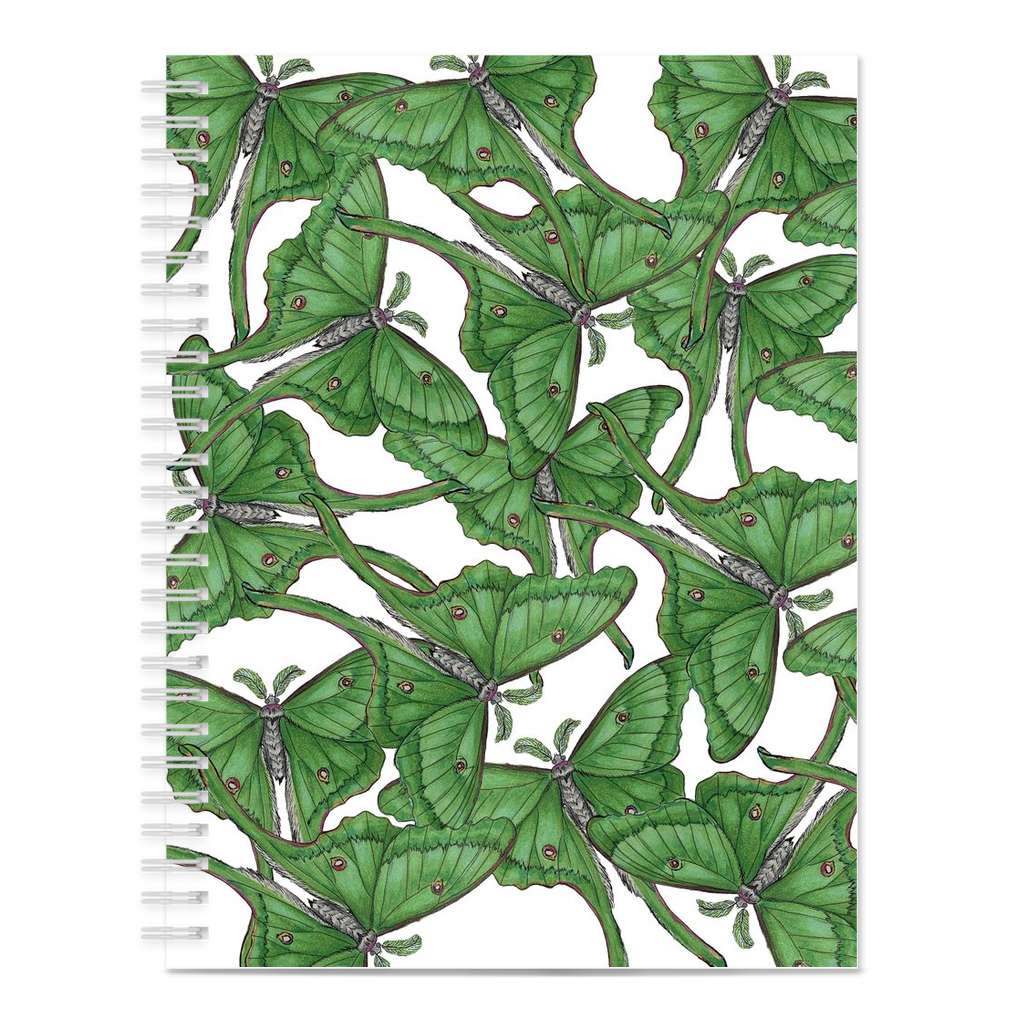 Blank spiral bound notebook luna moth pattern