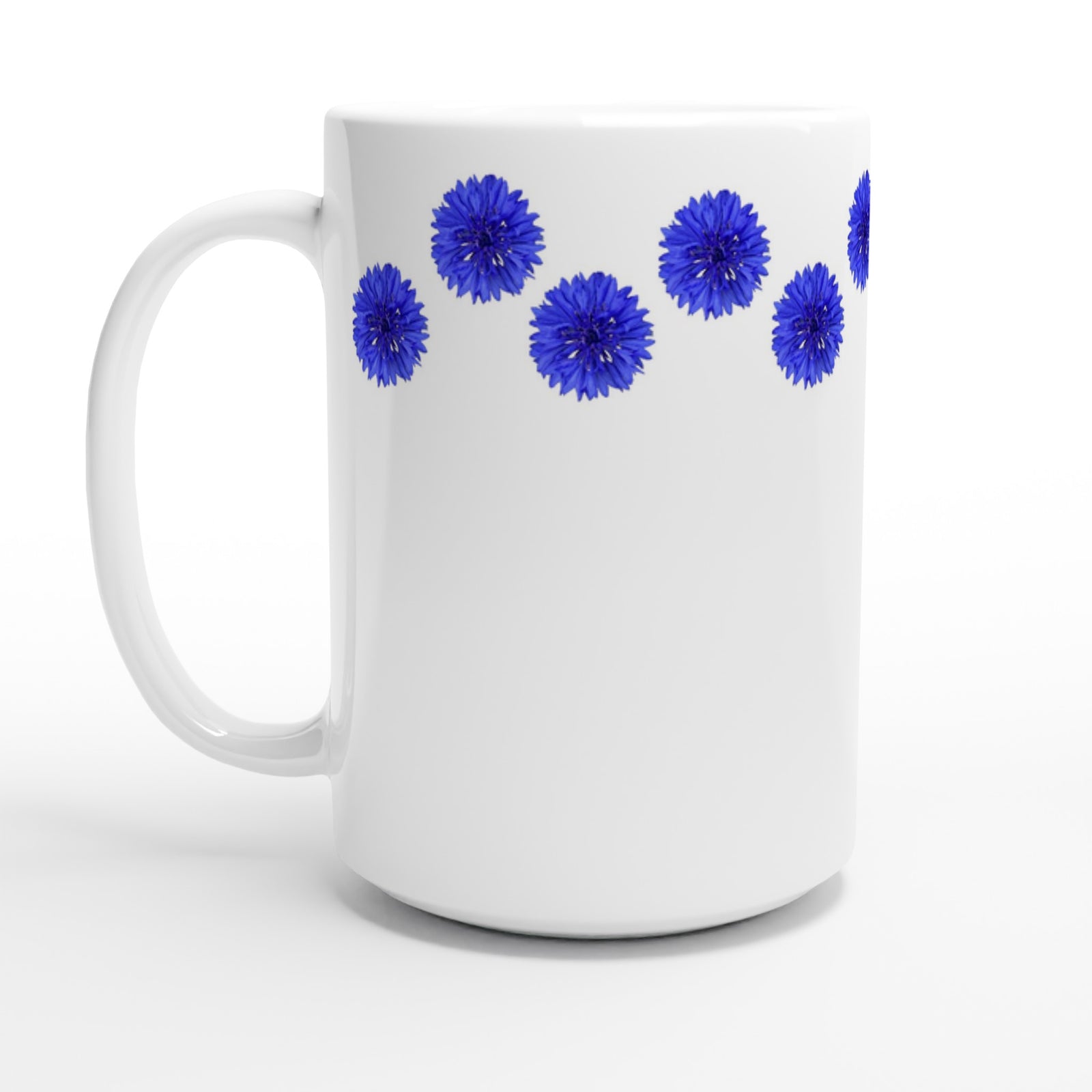 Ceramic mug 15oz blue cornflower floral pattern