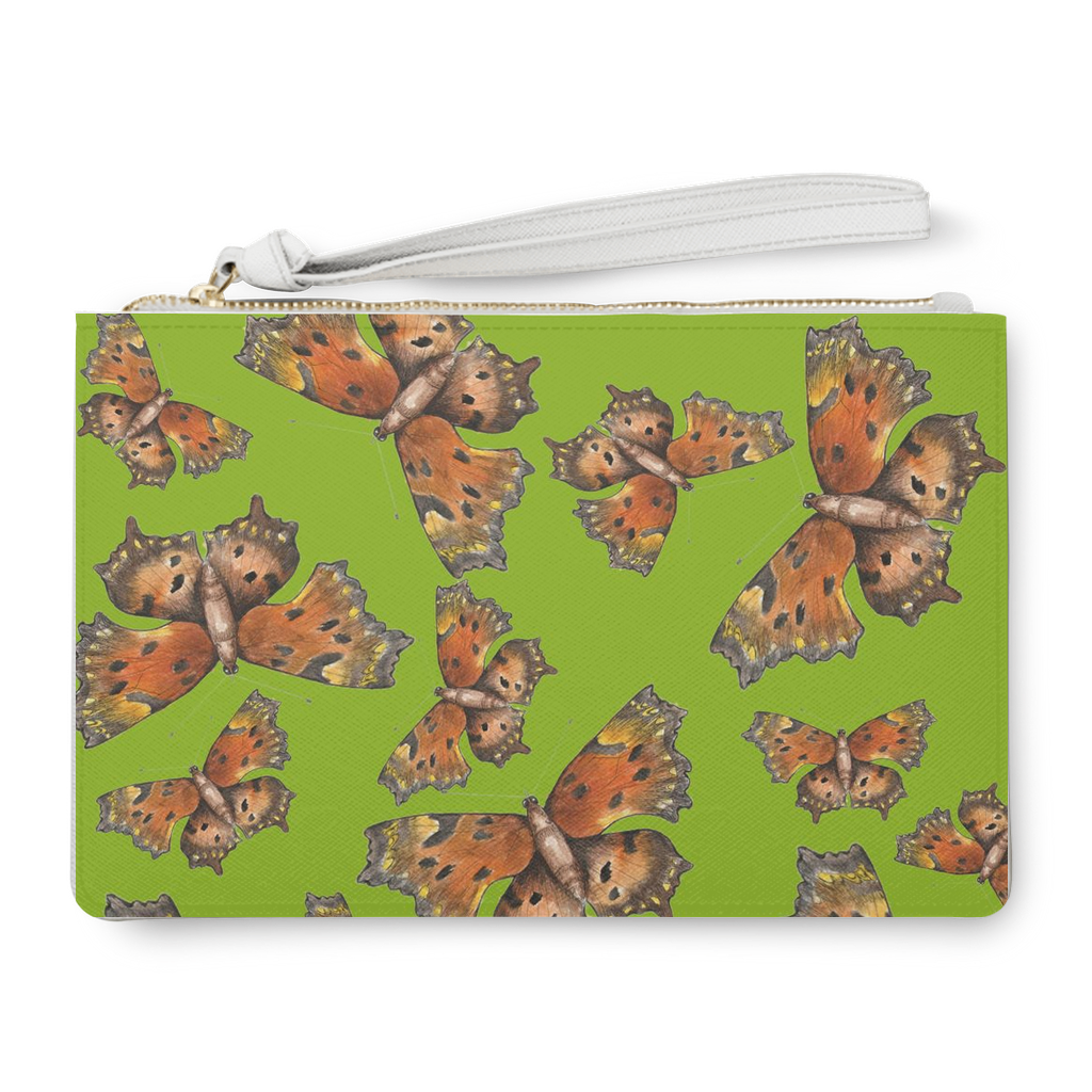 vegan leather clutch (9.45x6.3inches) green coma butterfly pattern