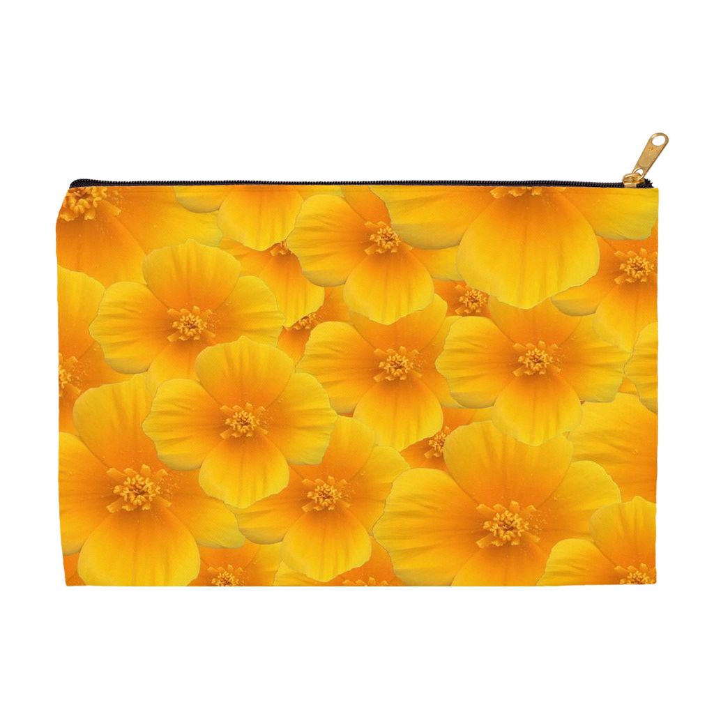 Flat pouch orange field poppy floral pattern