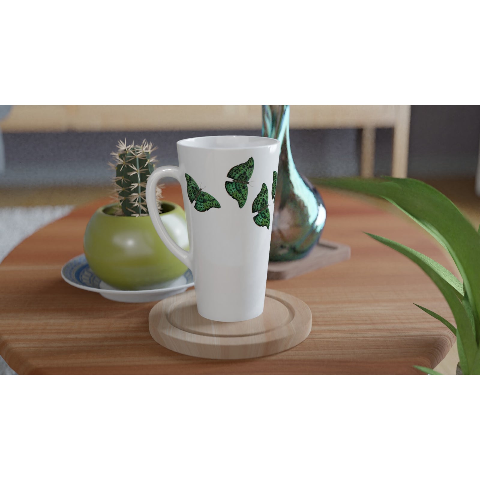 17oz ceramic latte mug african green butterfly pattern 