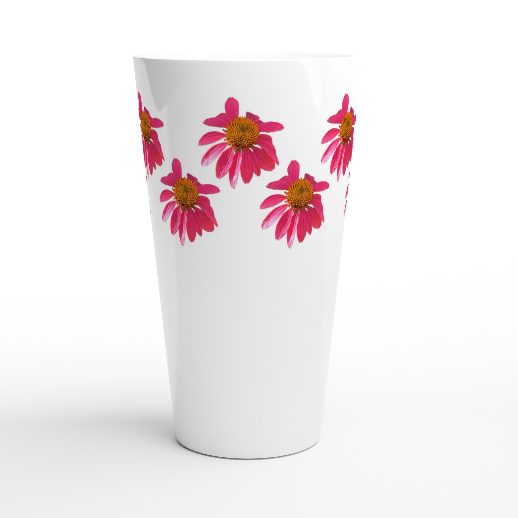 17oz ceramic latte mug wood echinacea floral  pattern 