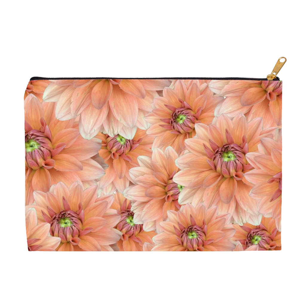 Flat pouch pink dahlia floral pattern