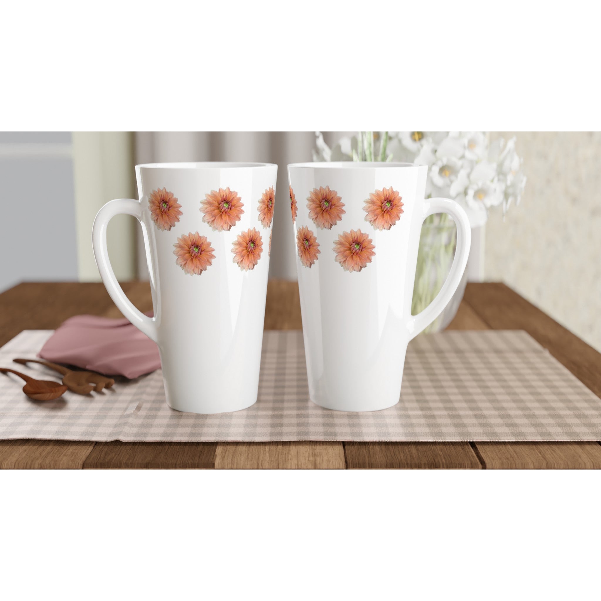 17oz ceramic latte mug pink dahlia floral pattern 