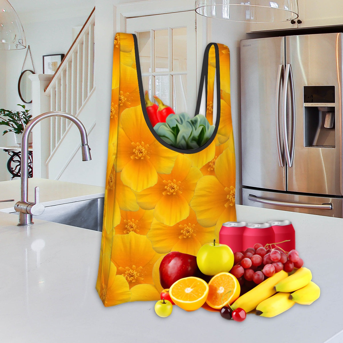 Folding shopping bag (Polyester with storage pouch) Field poppy 1