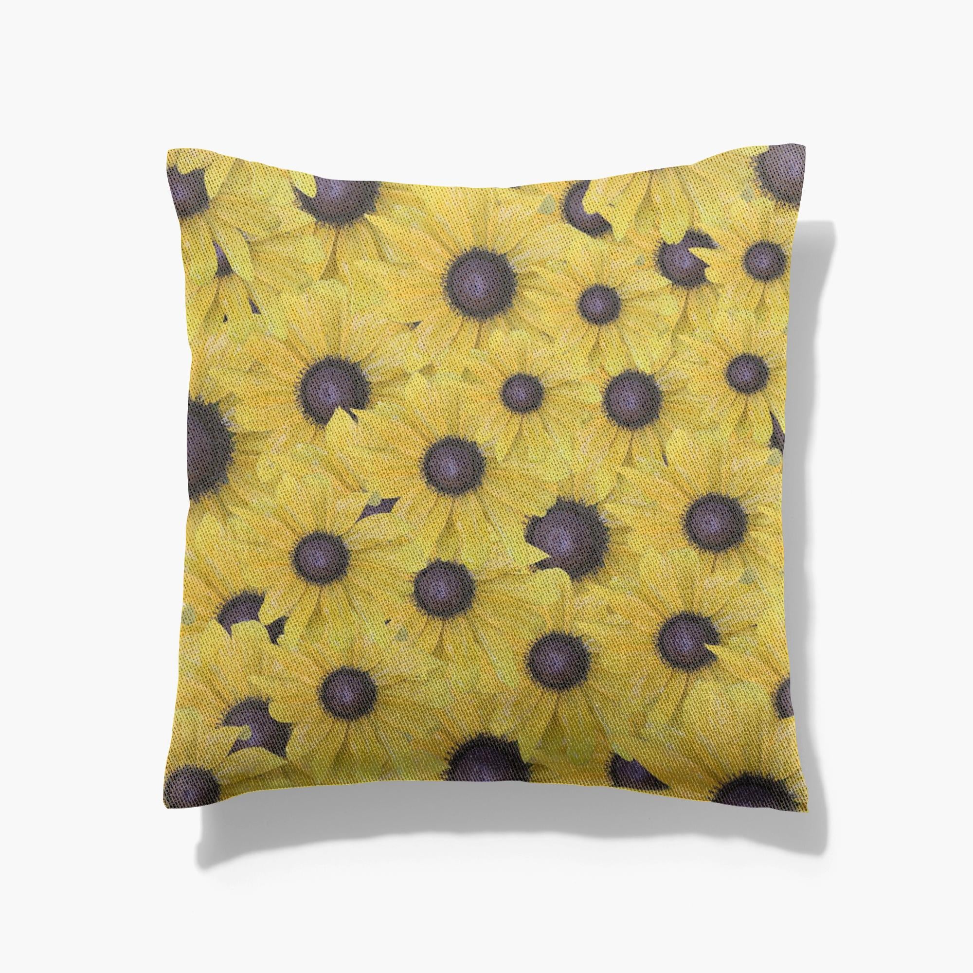 Cotton/poly blend woven pillow rudbeckia floral pattern