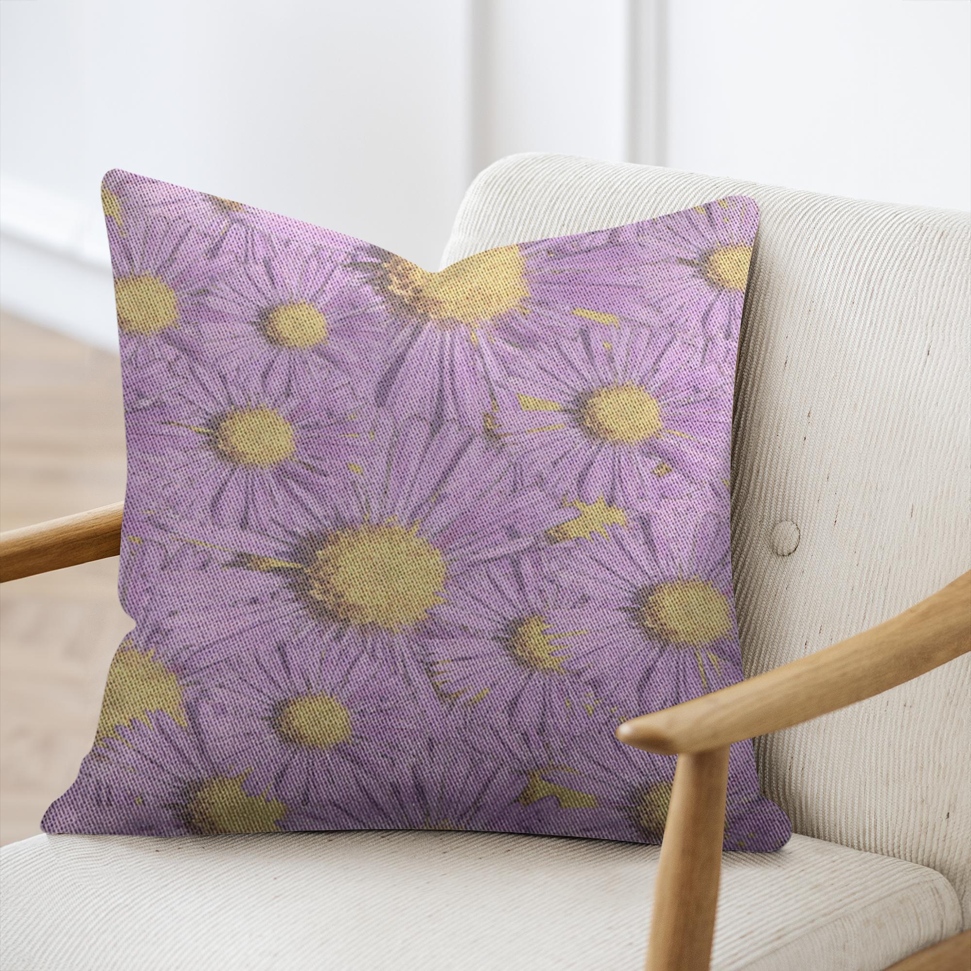 Cotton/poly blend woven pillow purple aster floral pattern