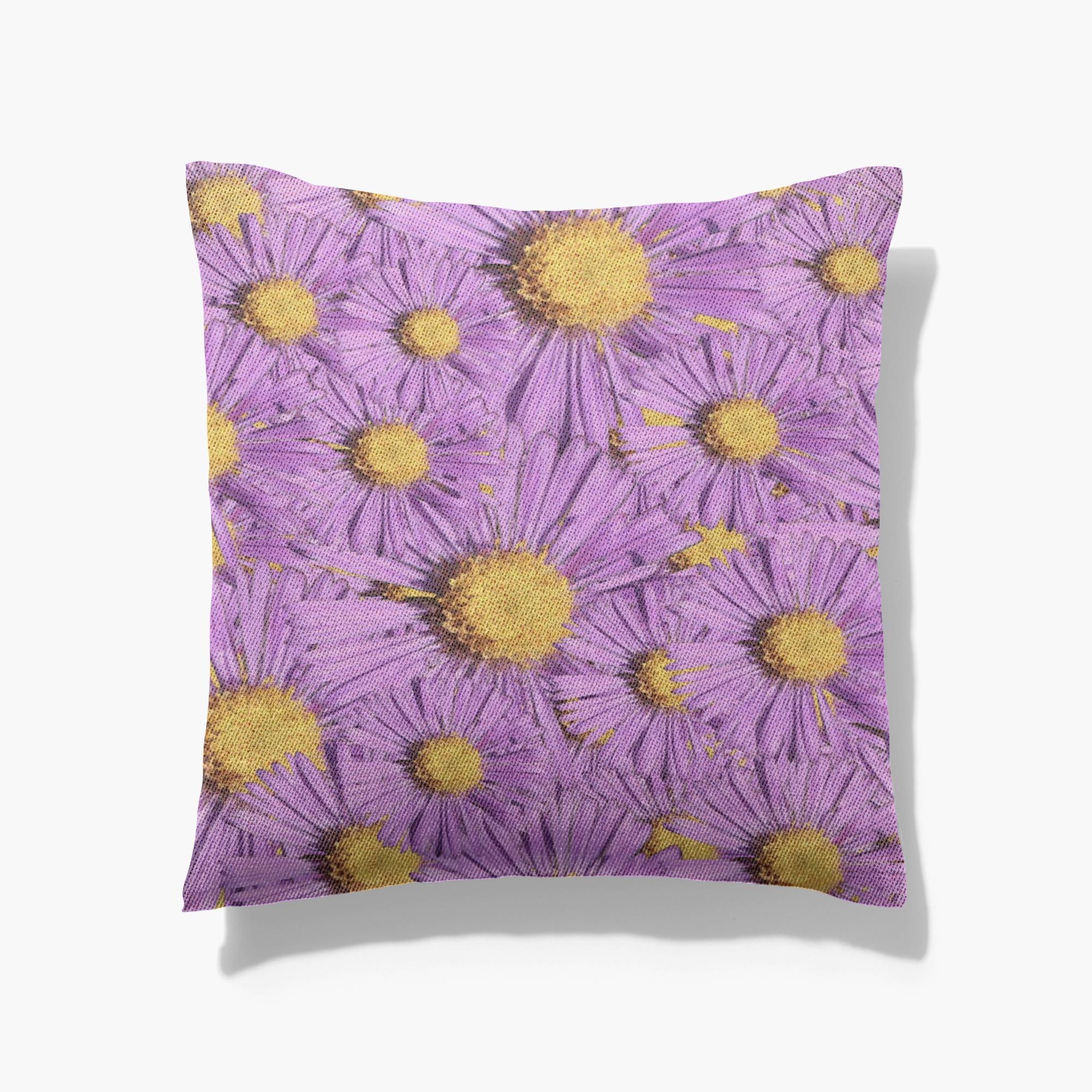 Cotton/poly blend woven pillow purple aster floral pattern