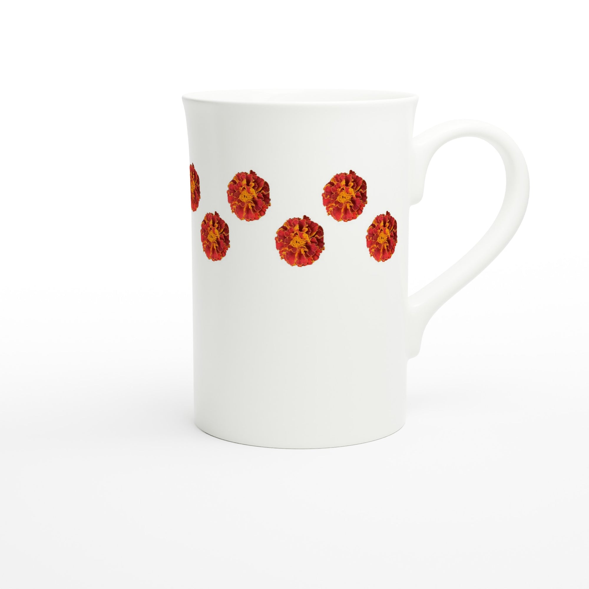 10 oz slim porcelain mug orange marigold floral pattern