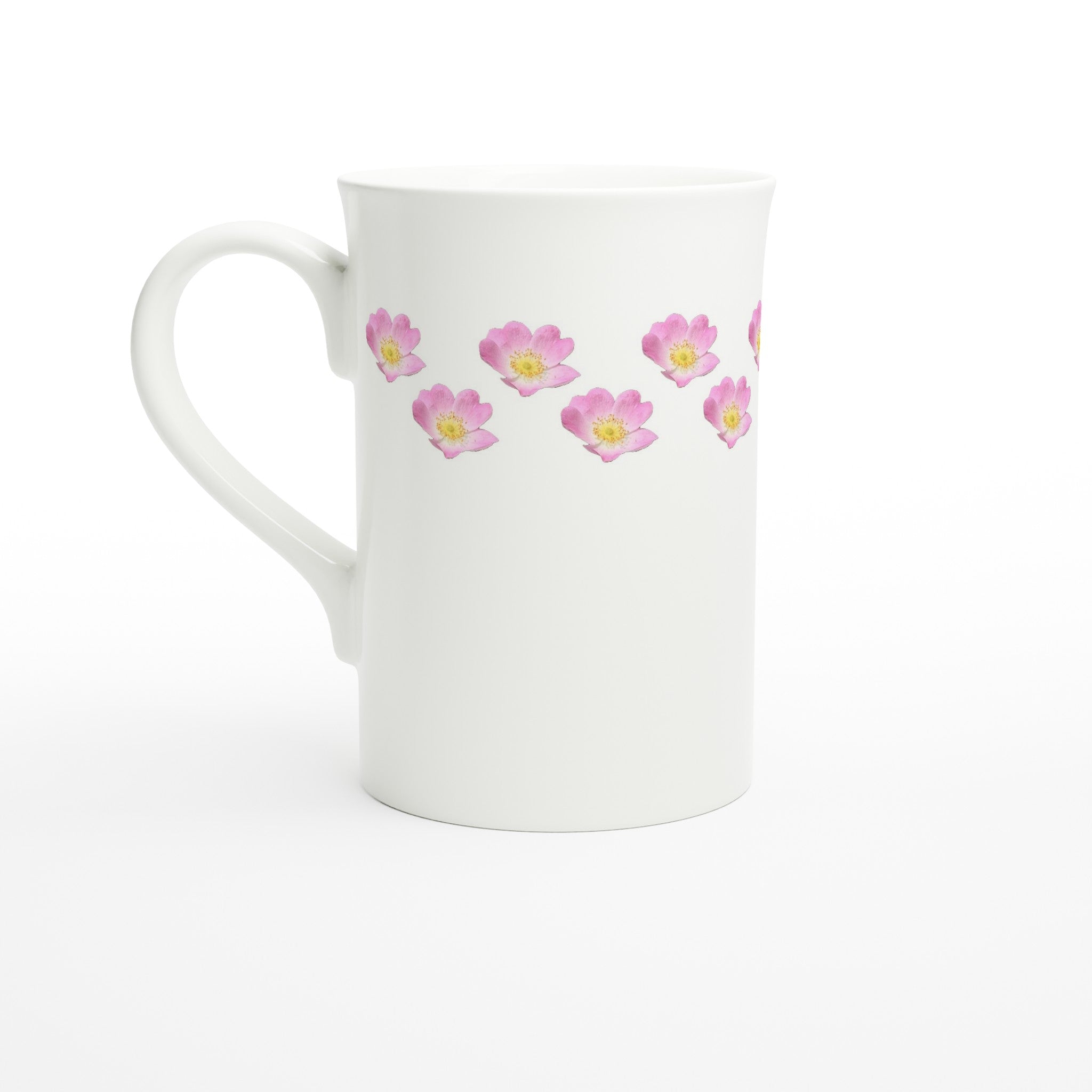 10 oz slim porcelain mug pink wild rose floral pattern