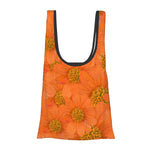 orange foldable shopping bag with pouch tithonia floral pattern