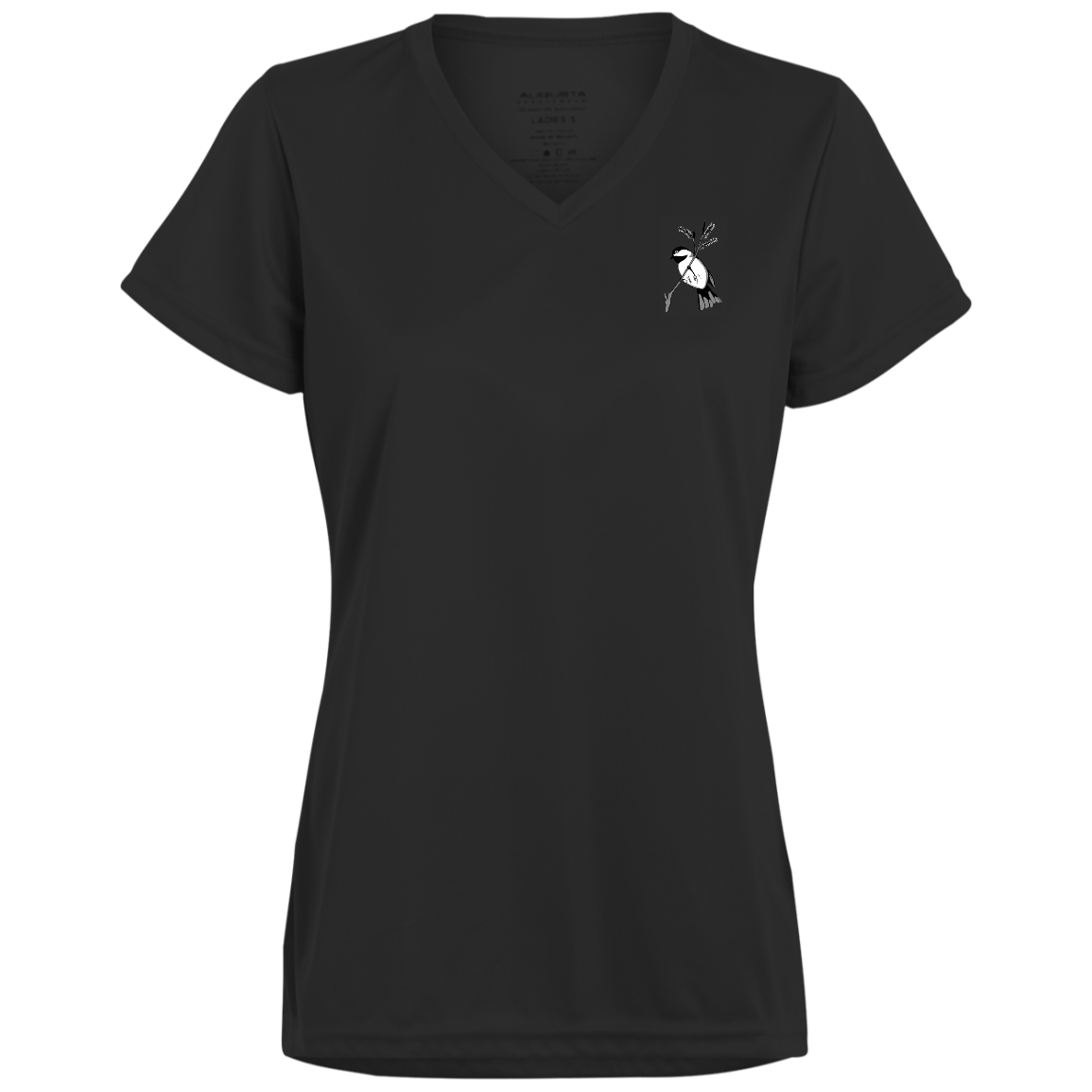 Black ladies v neck tee multiple sizes  black capped chickadee