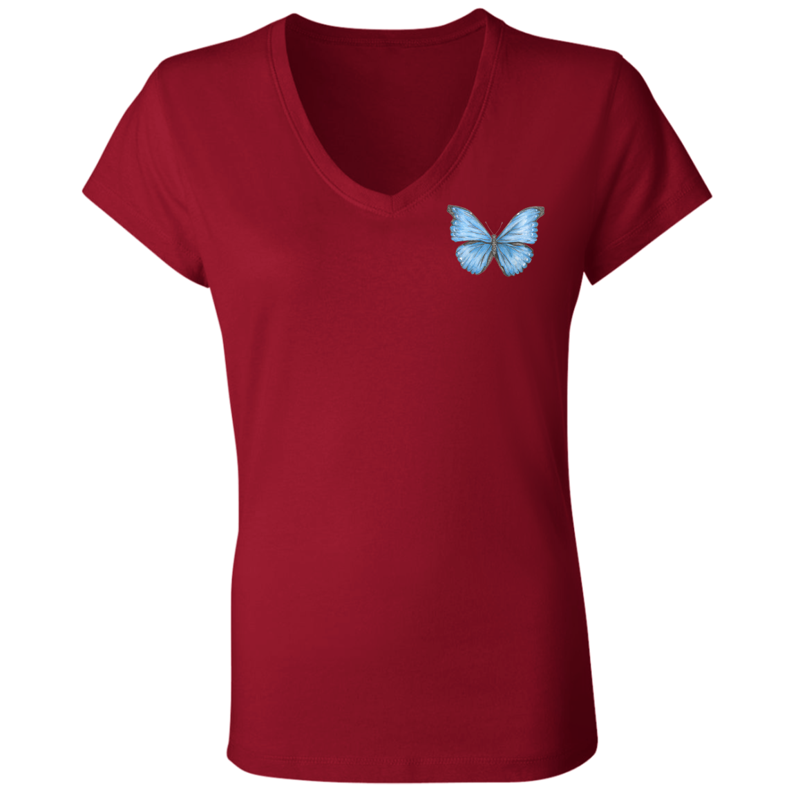 Ladies'  V-Neck Tee (Multiple Colours/Sizes) Cramer’s Blue Morpho Butterfly 1