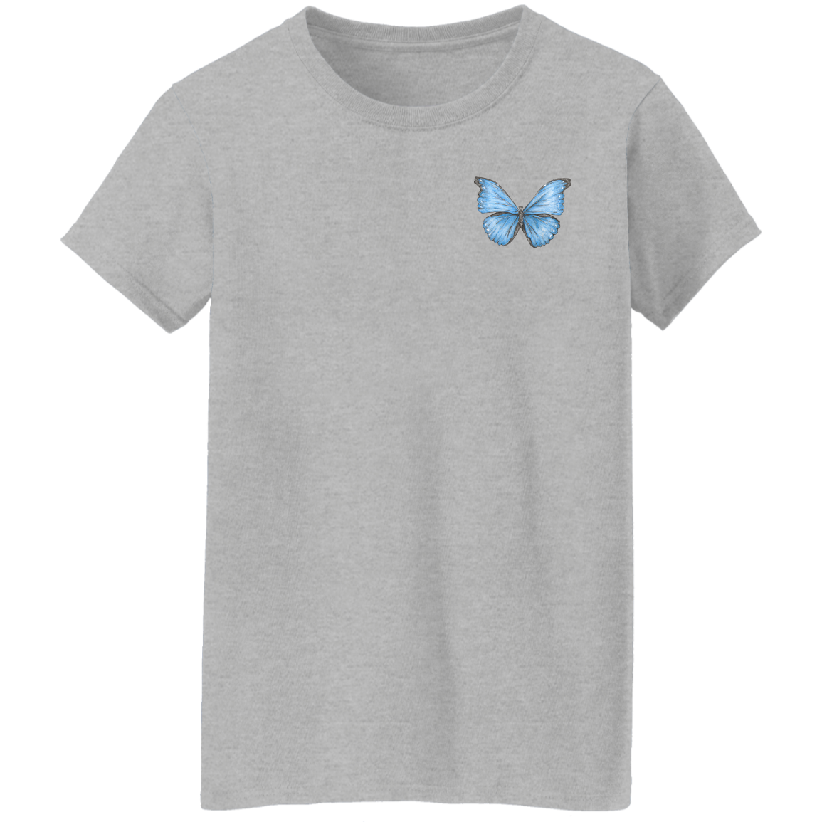 Ladies 5.3 oz Tee (Multiple Sizes/Colours) Cramer's Blue Morpho Butterfly 1