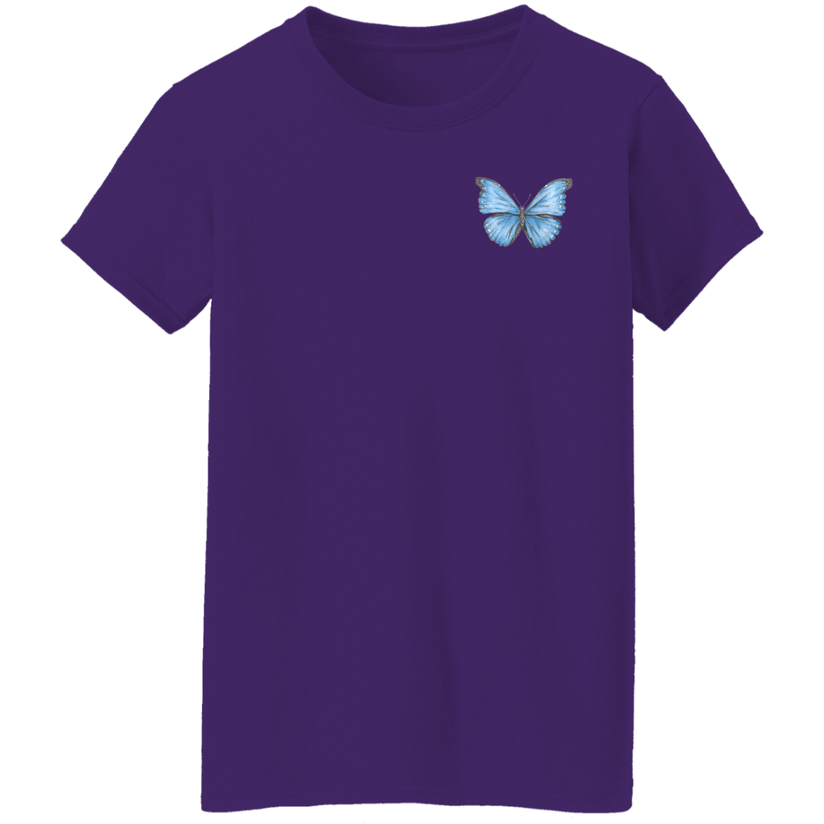 Ladies 5.3 oz Tee (Multiple Sizes/Colours) Cramer's Blue Morpho Butterfly 1