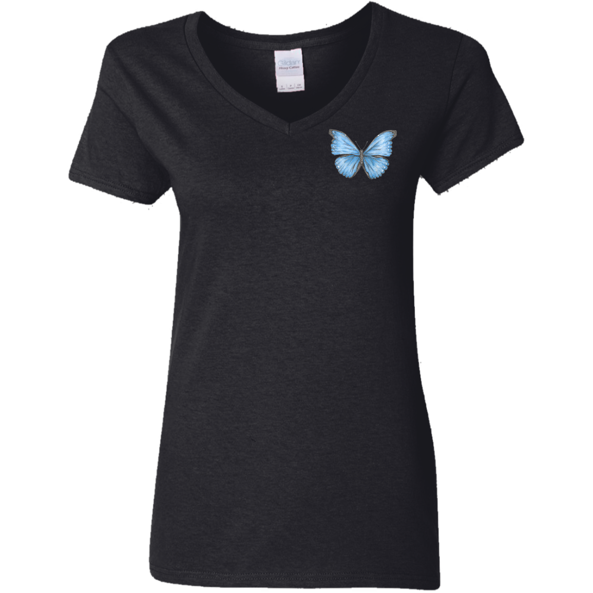 Ladies 5.3 oz. V-Neck Tee (Multiple sizes/colours) Cramer's Blue Morpho Butterfly 1