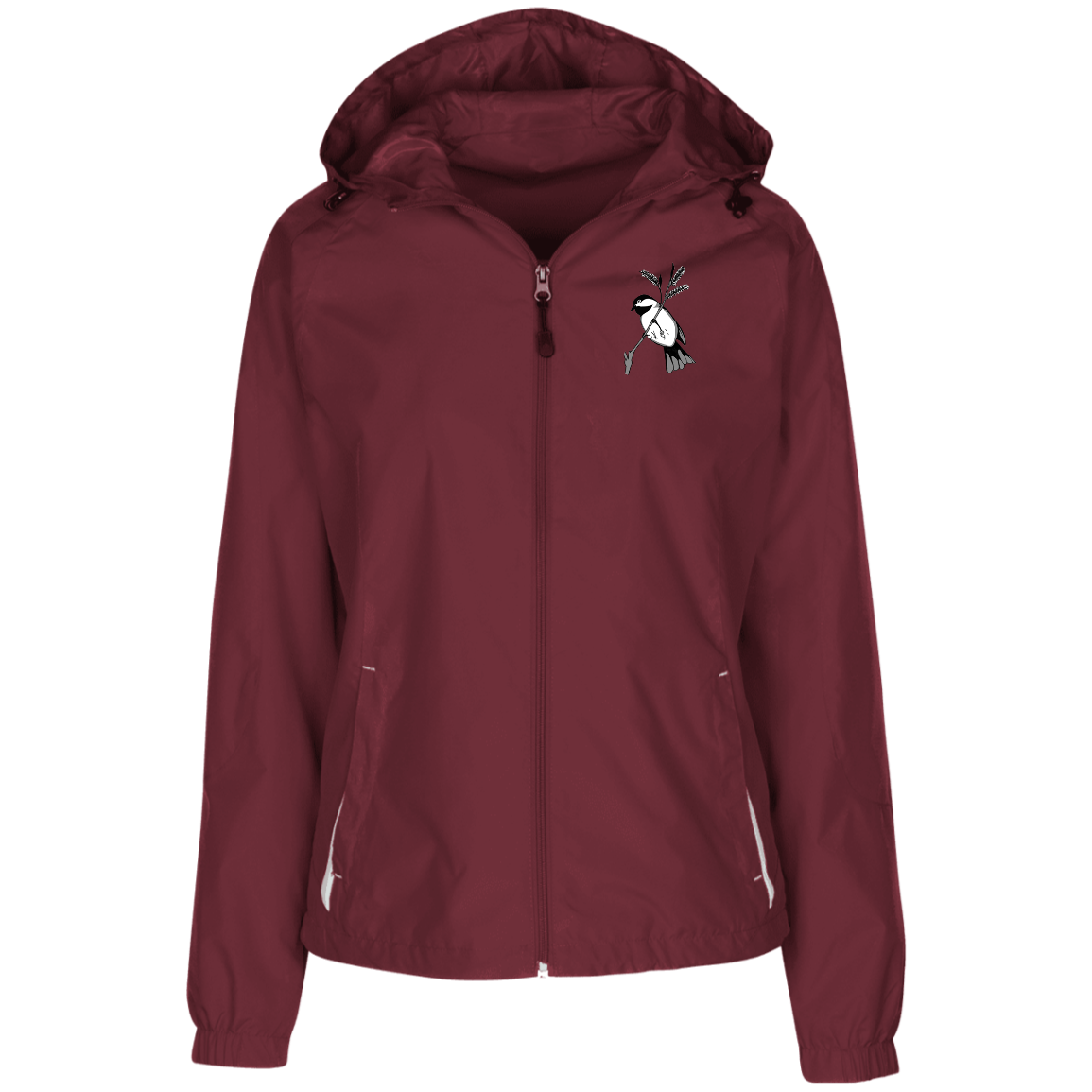 ladies lightweight poly windbreaker black capped chickadee