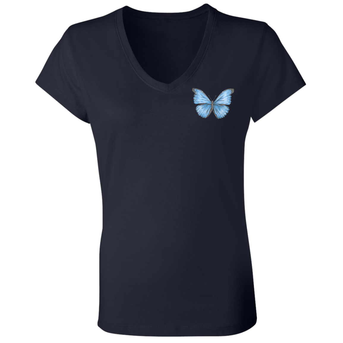 Ladies'  V-Neck Tee (Multiple Colours/Sizes) Cramer’s Blue Morpho Butterfly 1