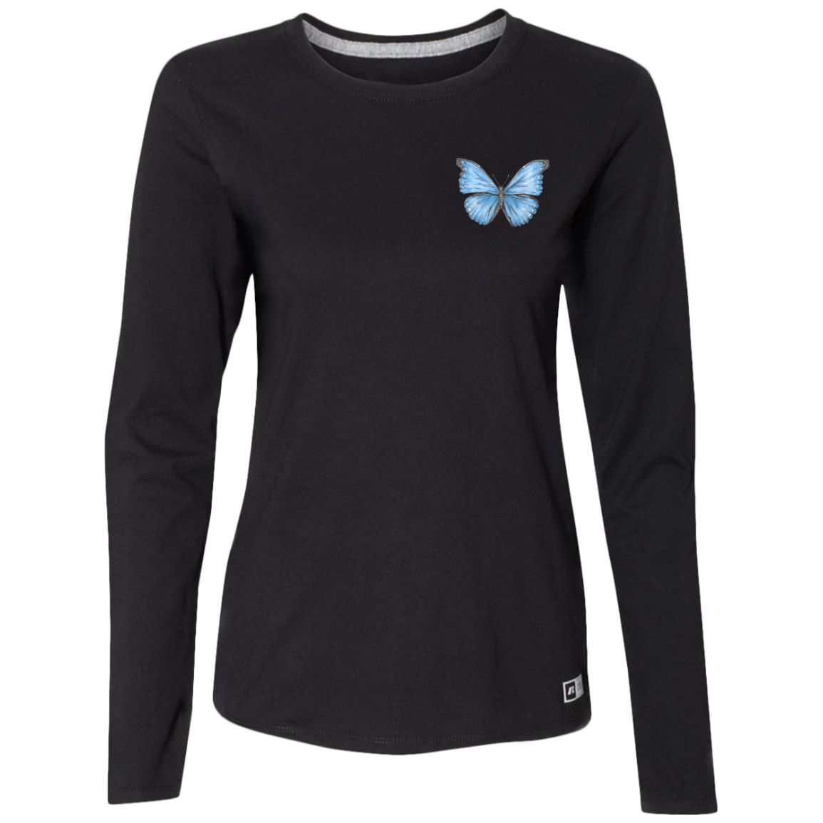 Ladies’  Long Sleeve Tee (Multiple Sizes/Colours) Cramer’s Blue Morpho Butterfly 1