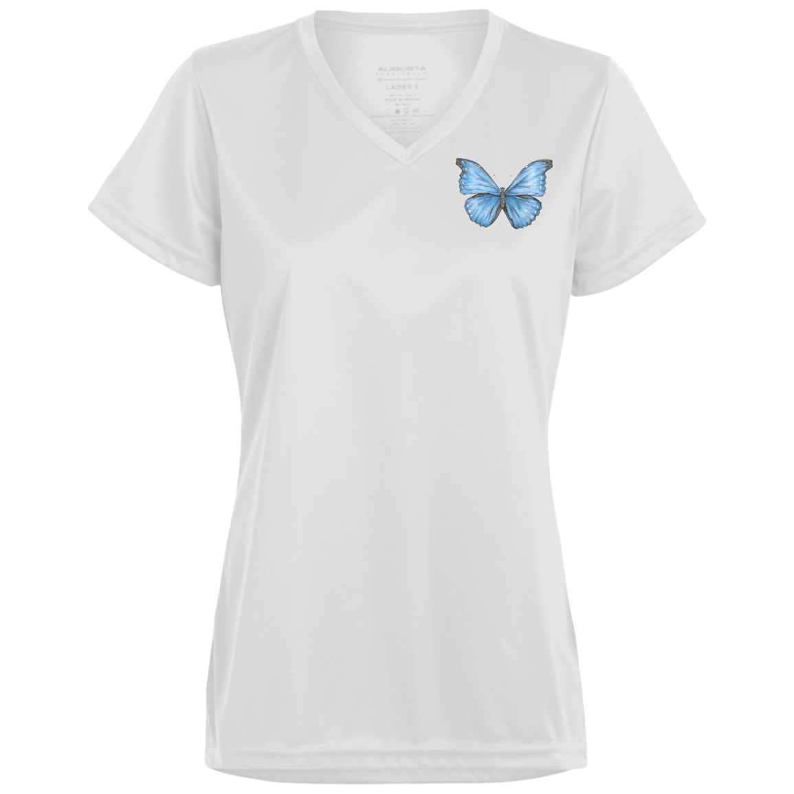 Ladies V-Neck Tee (Multiple Sizes/Colours) Cramer’s Blue Morpho Butterfly 1