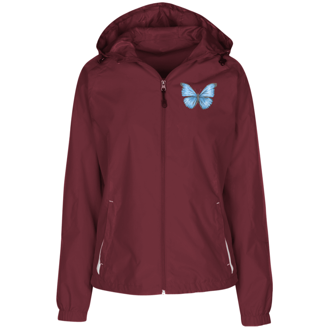 ladies windbreaker cramers blue morpho butterfly