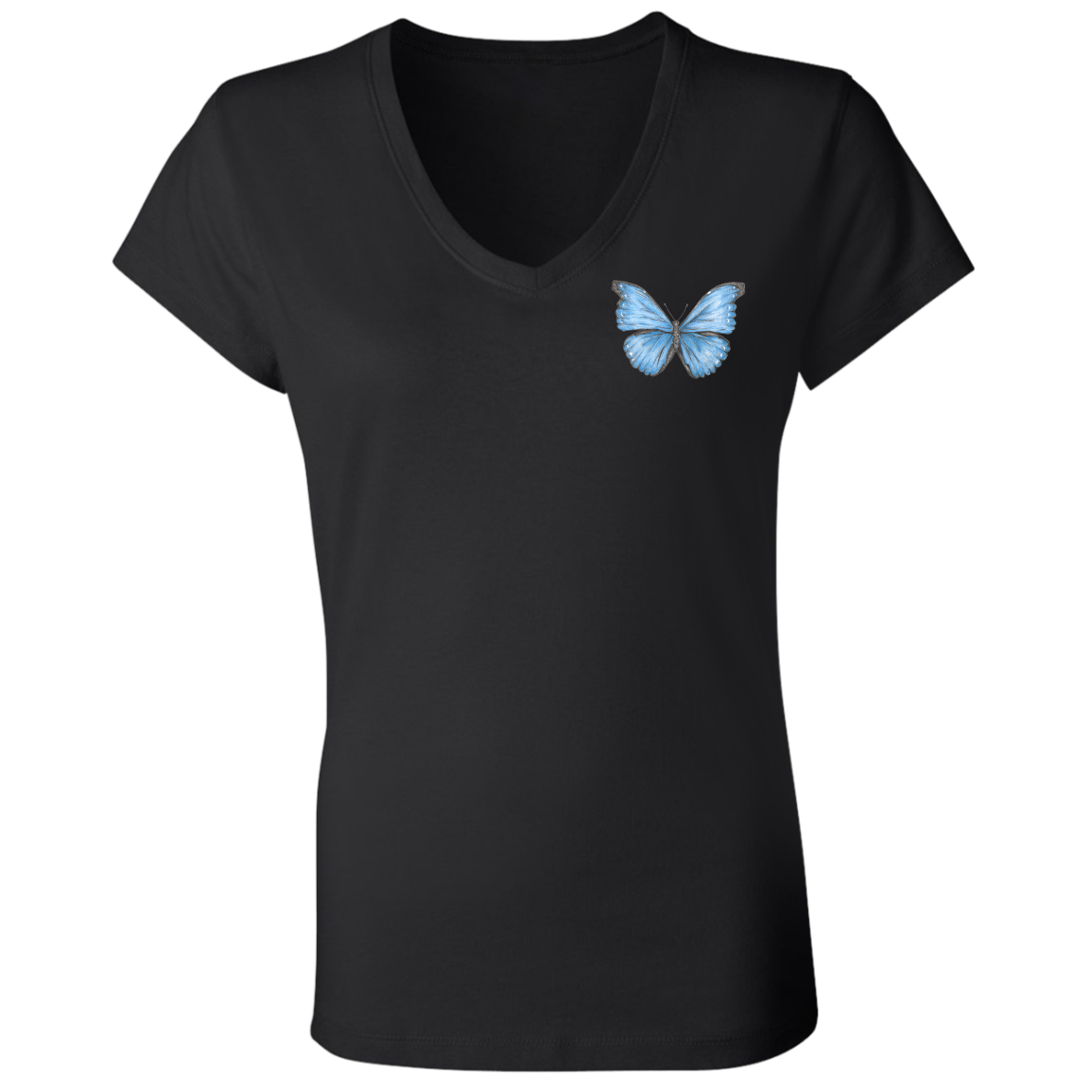 Ladies'  V-Neck Tee (Multiple Colours/Sizes) Cramer’s Blue Morpho Butterfly 1