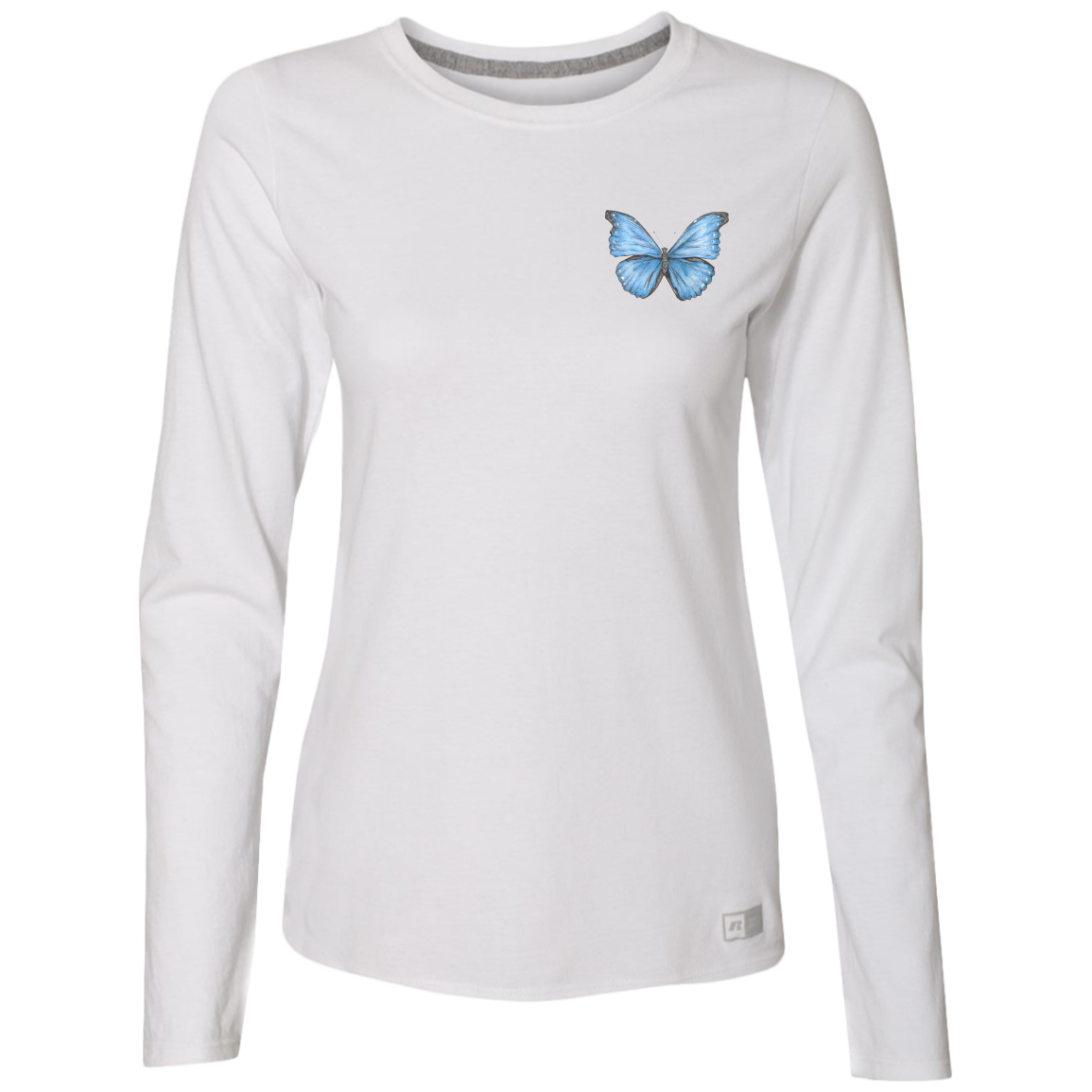 Ladies’  Long Sleeve Tee (Multiple Sizes/Colours) Cramer’s Blue Morpho Butterfly 1