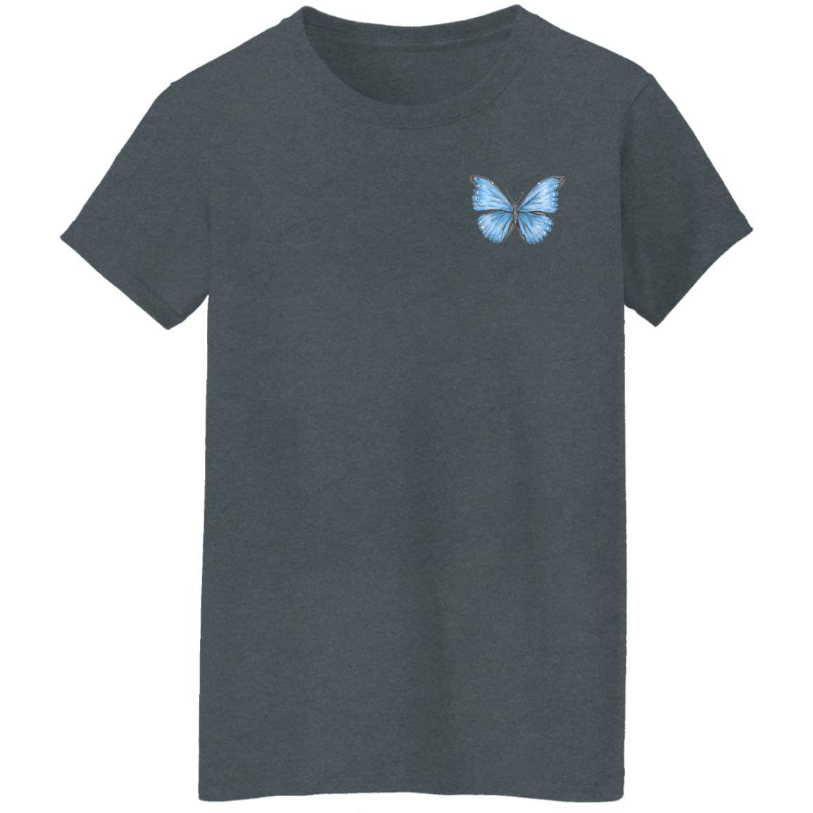 Ladies 5.3 oz Tee (Multiple Sizes/Colours) Cramer's Blue Morpho Butterfly 1