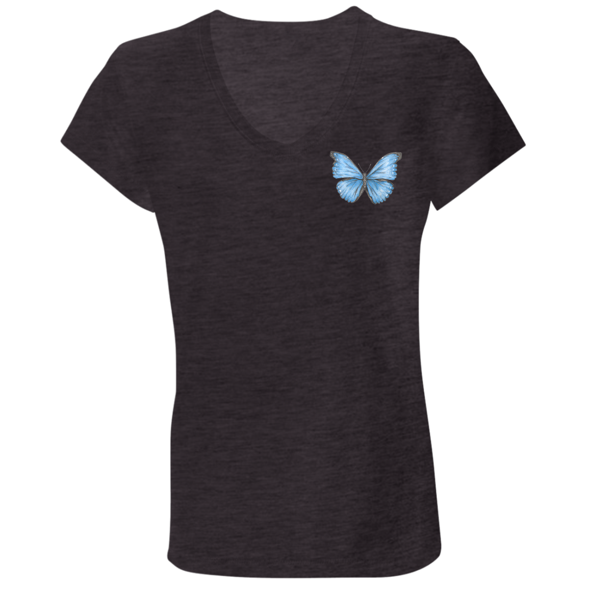 Ladies'  V-Neck Tee (Multiple Colours/Sizes) Cramer’s Blue Morpho Butterfly 1