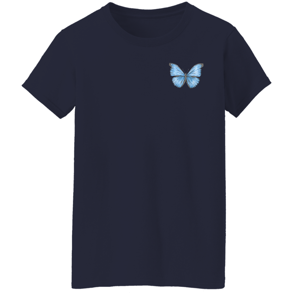 Ladies 5.3 oz Tee (Multiple Sizes/Colours) Cramer's Blue Morpho Butterfly 1