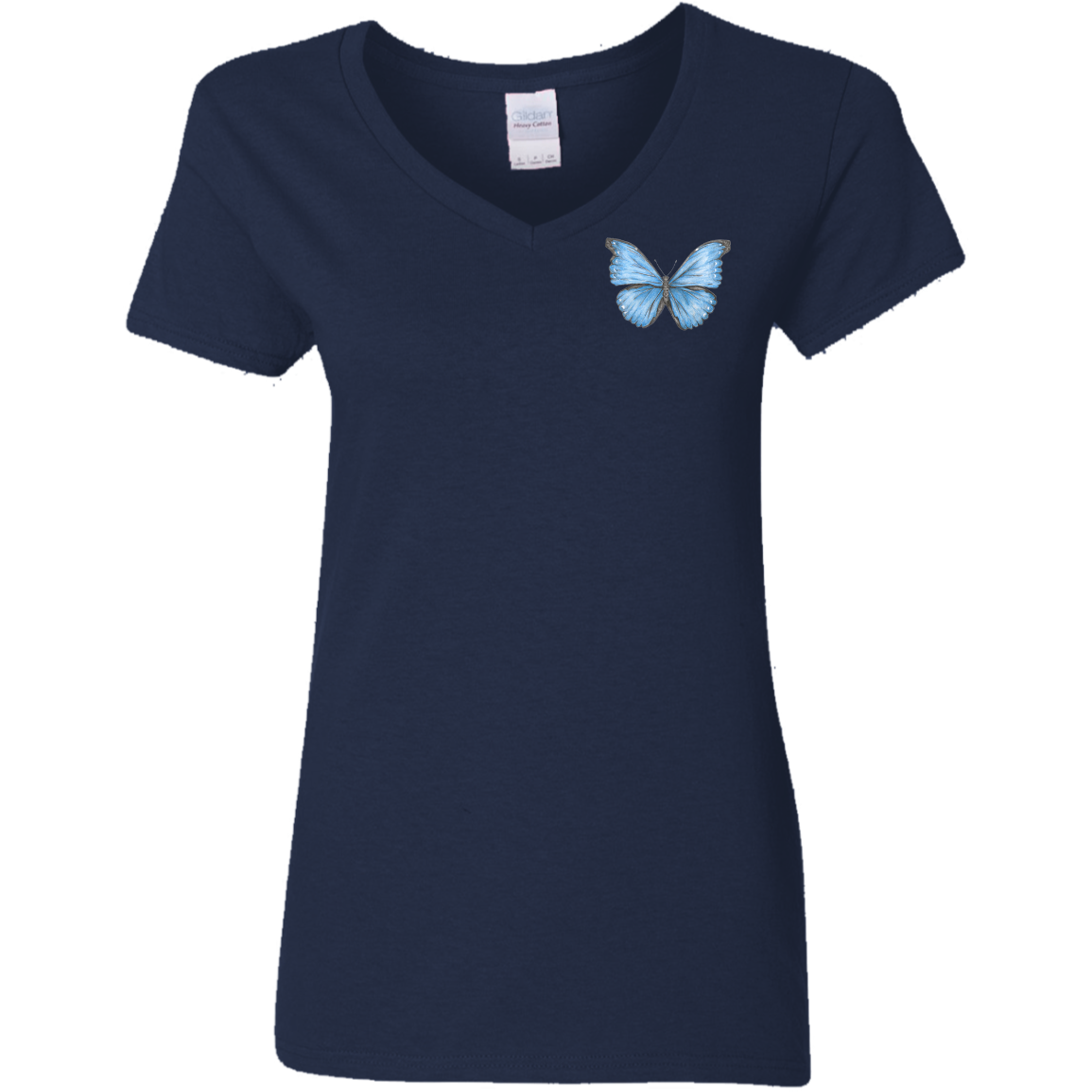 Ladies 5.3 oz. V-Neck Tee (Multiple sizes/colours) Cramer's Blue Morpho Butterfly 1